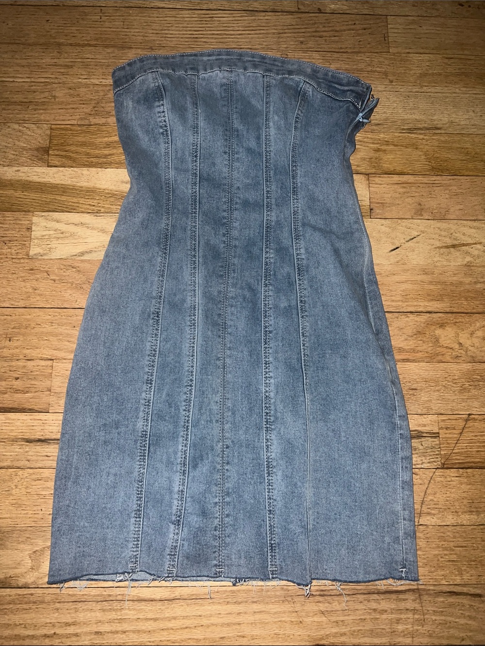 Strapless Denim Bodycon Dress - Blue